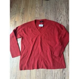 Ann Taylor Cable Knit Viscose Pullover Sweater Red V-Neck Size Large